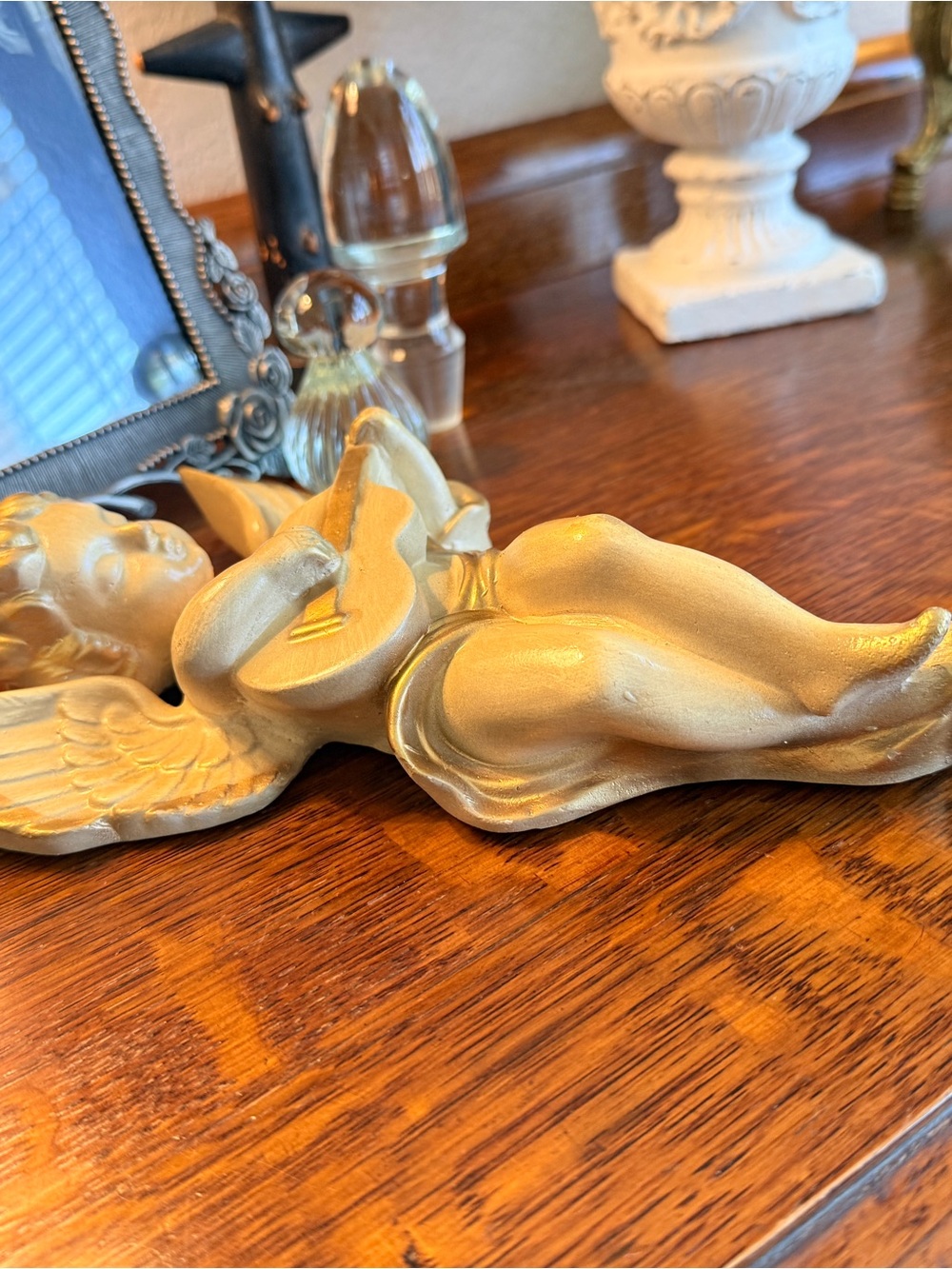 1960’s Gold and Cream Plaster Angel Cherub Wall Art Sculpture Plaque - Picture 12 of 15